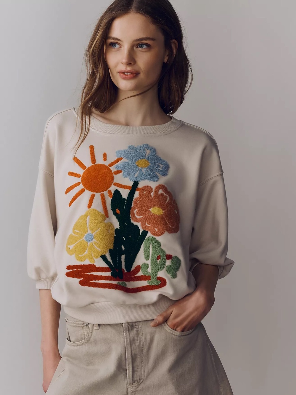 Anthropologie Niki Bubble Embroidered Pullover by Pilcro Size M